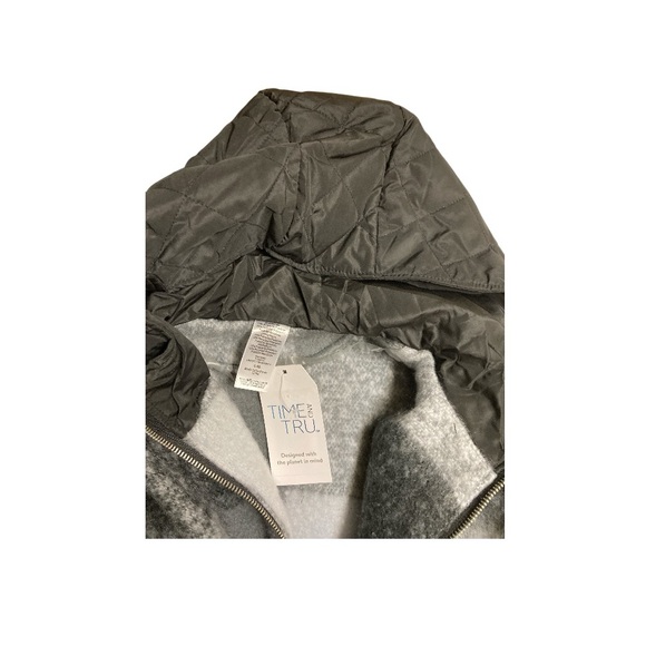 Time And Tru Black Plaid Hooded Zipper Poncho Sweater - Picture 6 of 11